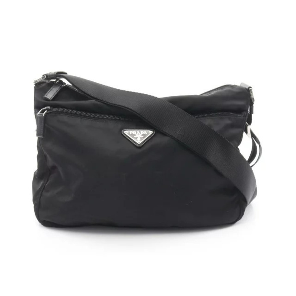 Prada Triangle Shoulder Bag Saffiano Leather Black